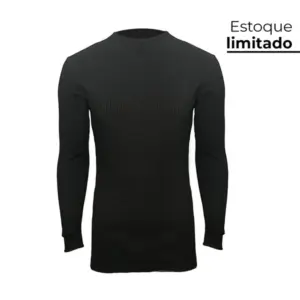 Camiseta Canelada Invel® Round Neck - Manga Longa - Masculina - Preto, G1